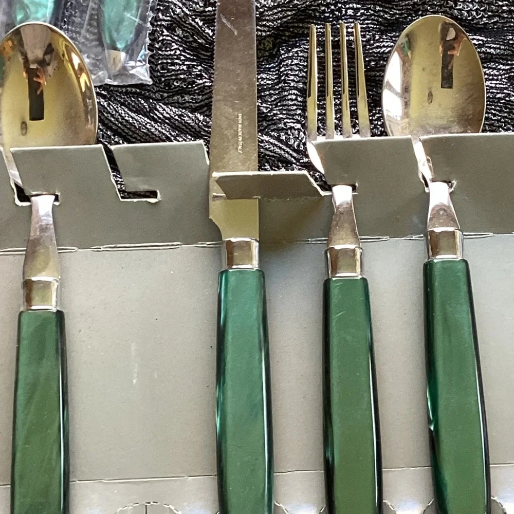 🇮🇹  Italian Designed Silverware Emerald Tortoiseshell 19 Piece Set DEADSTOCK